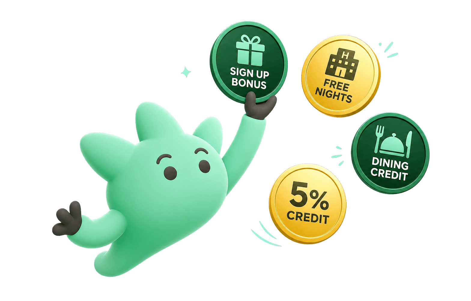 Wazzby mascot collecting credit card benefit rewards