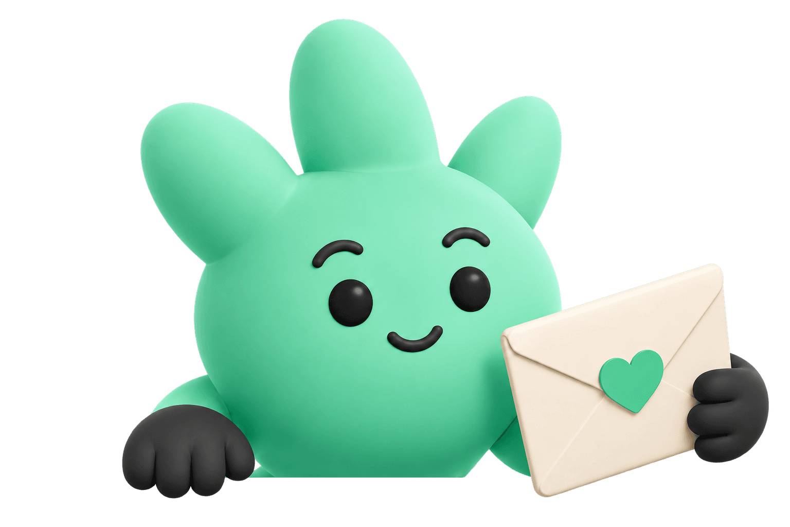 Wazzby holding a heart-sealed envelope